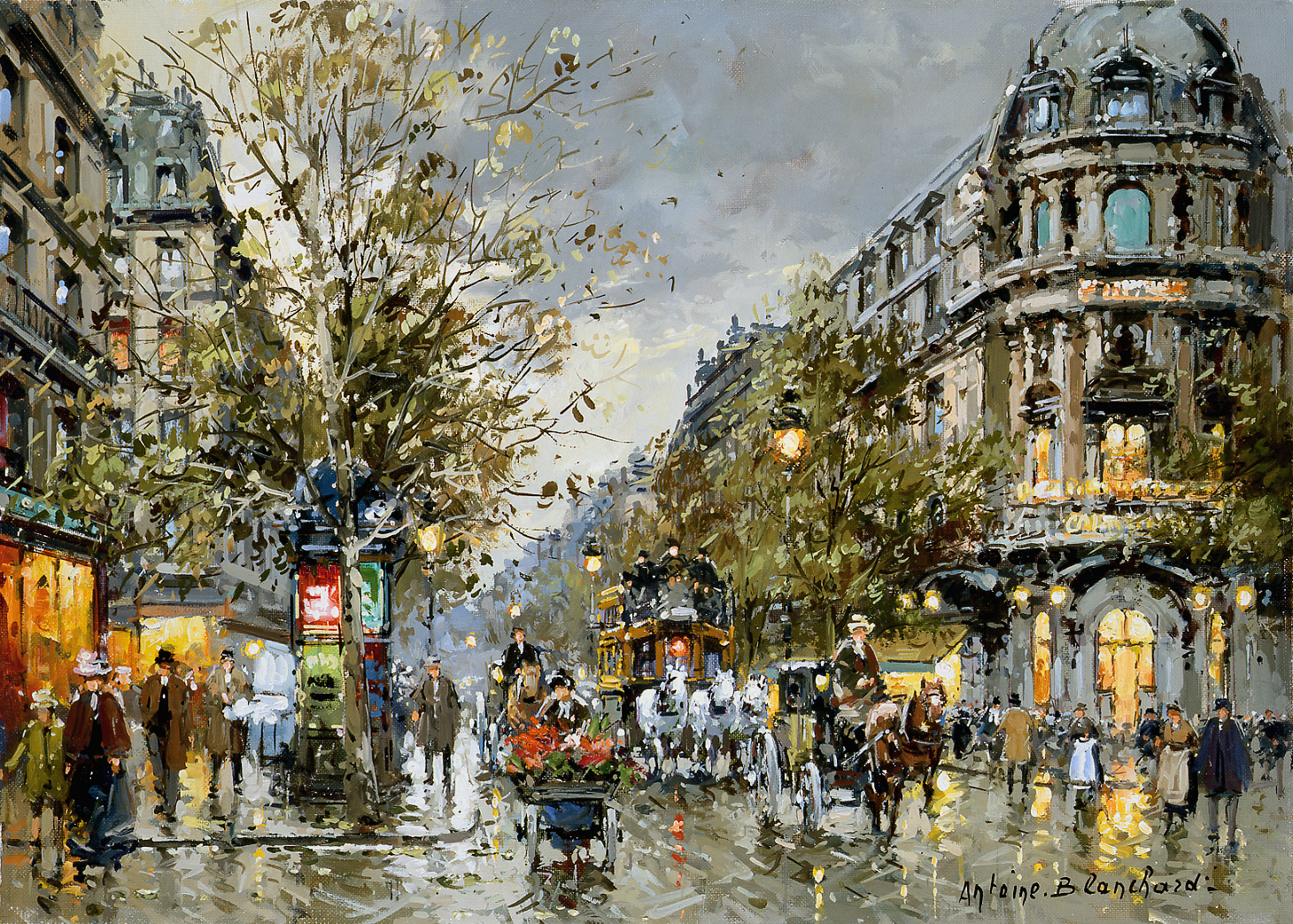 painting of the vaudville theater in paris