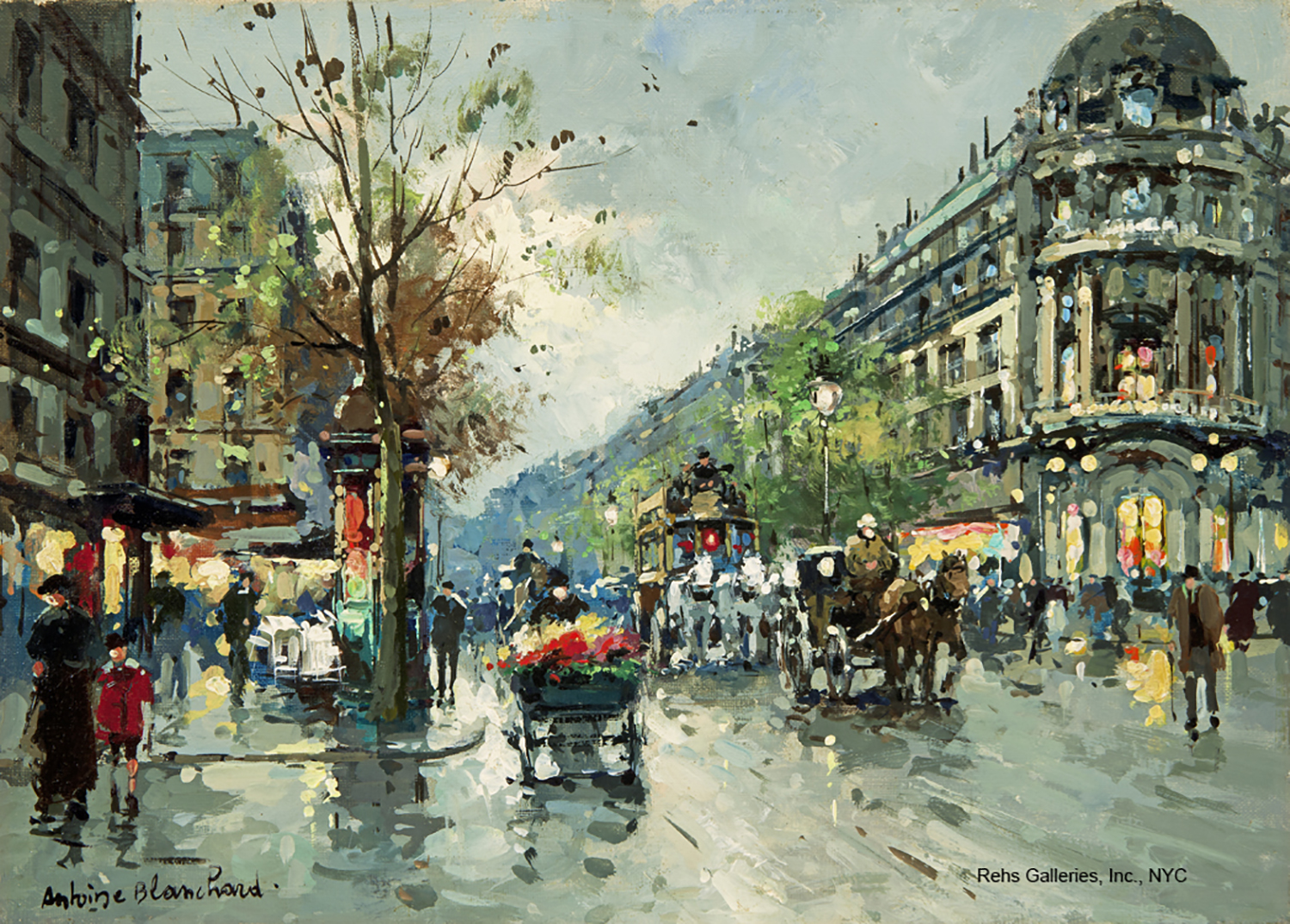 painting of the vaudeville theater in paris
