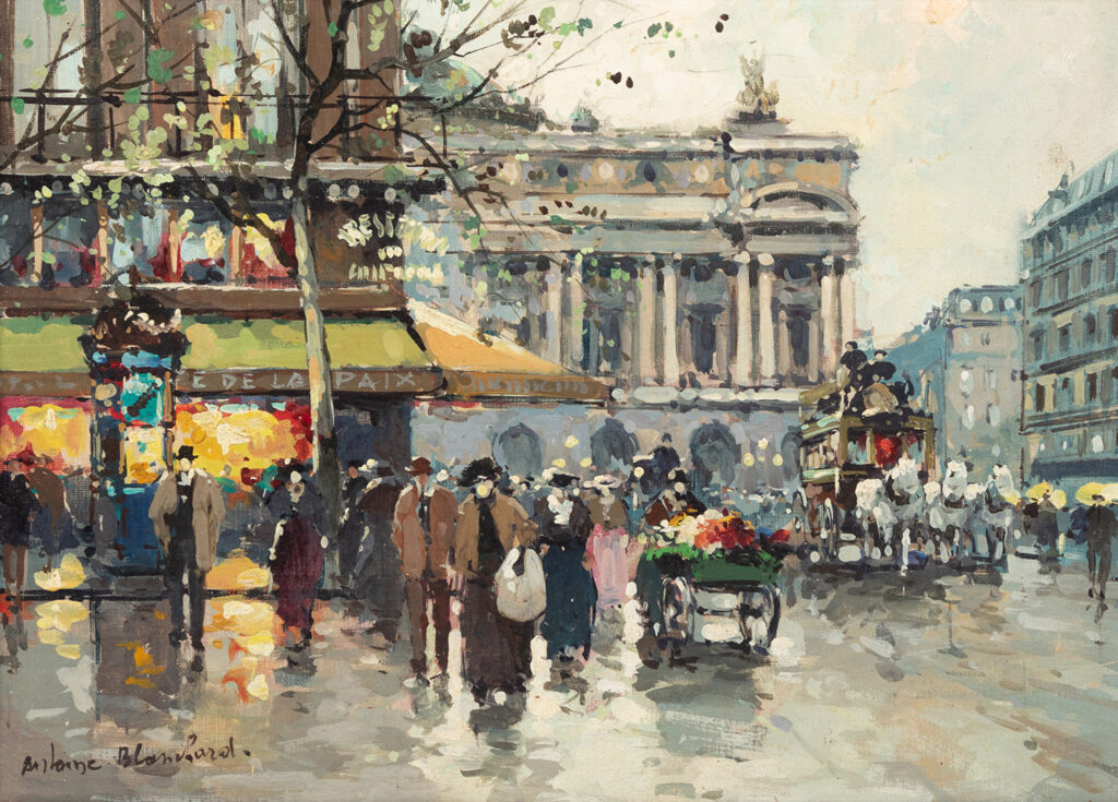 Painting by Antoine Blanchard of the Cafe de la Paix and the Opera House