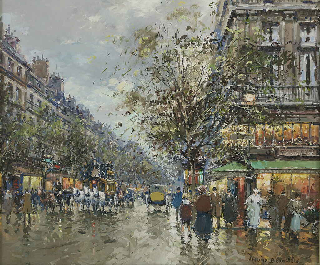 painting of café de la paix along the boulevard des capucines in Paris