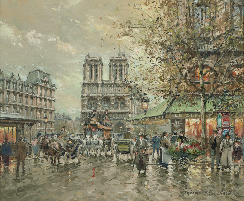 painting by antoine blanchard of Notre Dame in paris