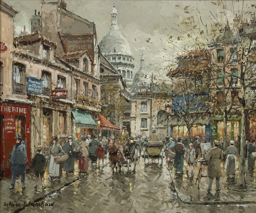 painting by antoine blanchard of place du tertre in Montmartre, paris