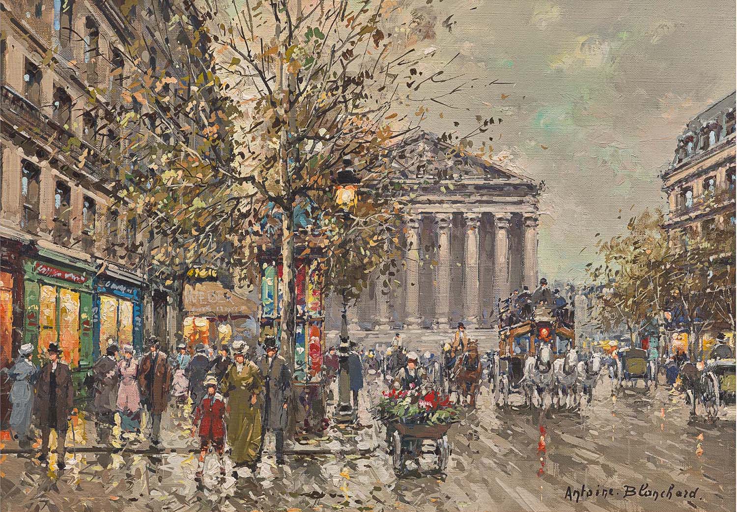 street scene of rue royale in paris with the madeleine in the background