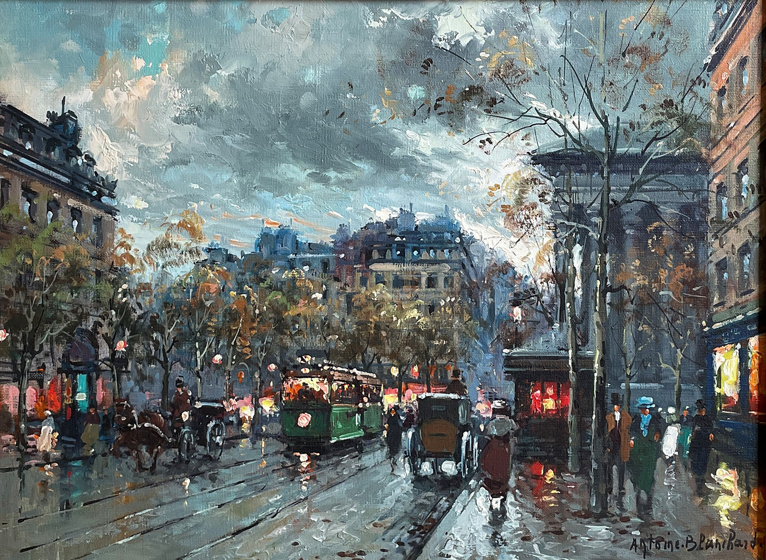 place de la madeleine in paris with an omnibus and people on the street