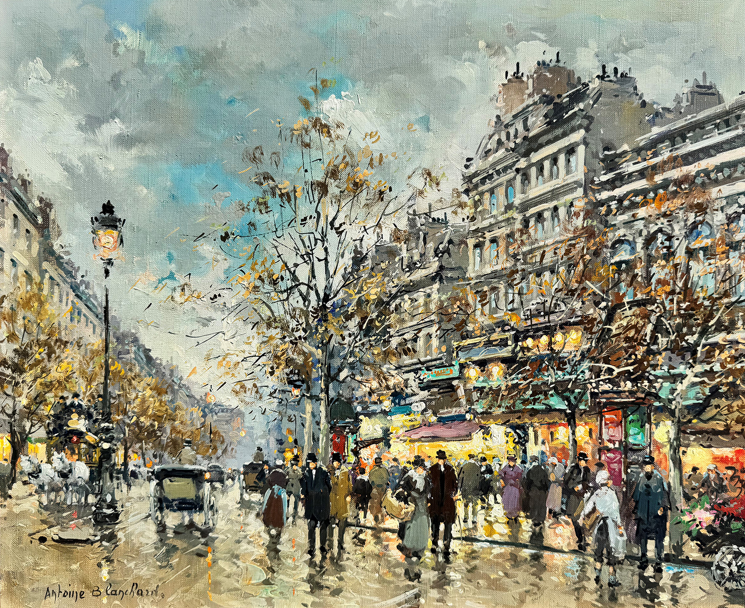 street scene in paris of the boulevard bonne nouvelle with people walking